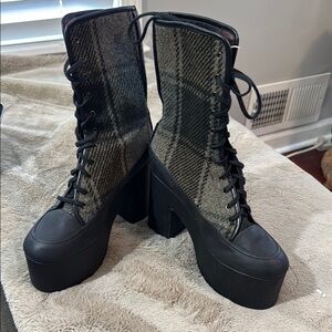 Dries Van Noten Plaid Lace-Up Platform Boots